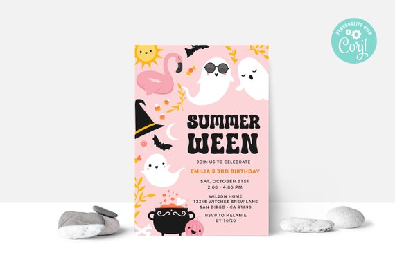 Summerween Birthday Invite, Summerween Party Invite, Spooky Summer Party, Summer Halloween Party, Editable Template | Instant Download