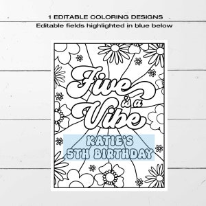 EDITABLE Five is a Vibe GROOVY Girl Coloring Page • age 5 Groovy Invite ...