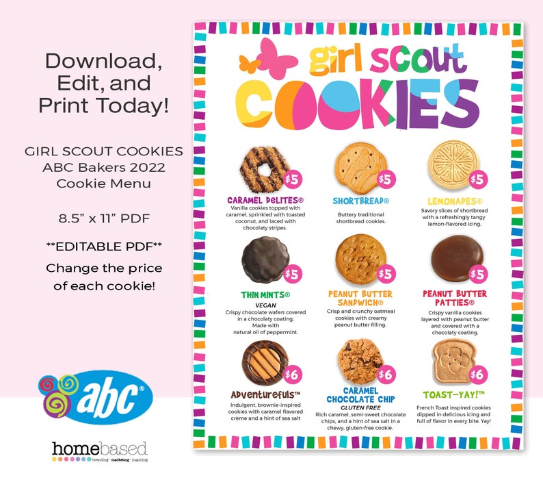 New 2022 ABC Girl Scout Cookie Menu ABC Bakers Cookie Menu Etsy