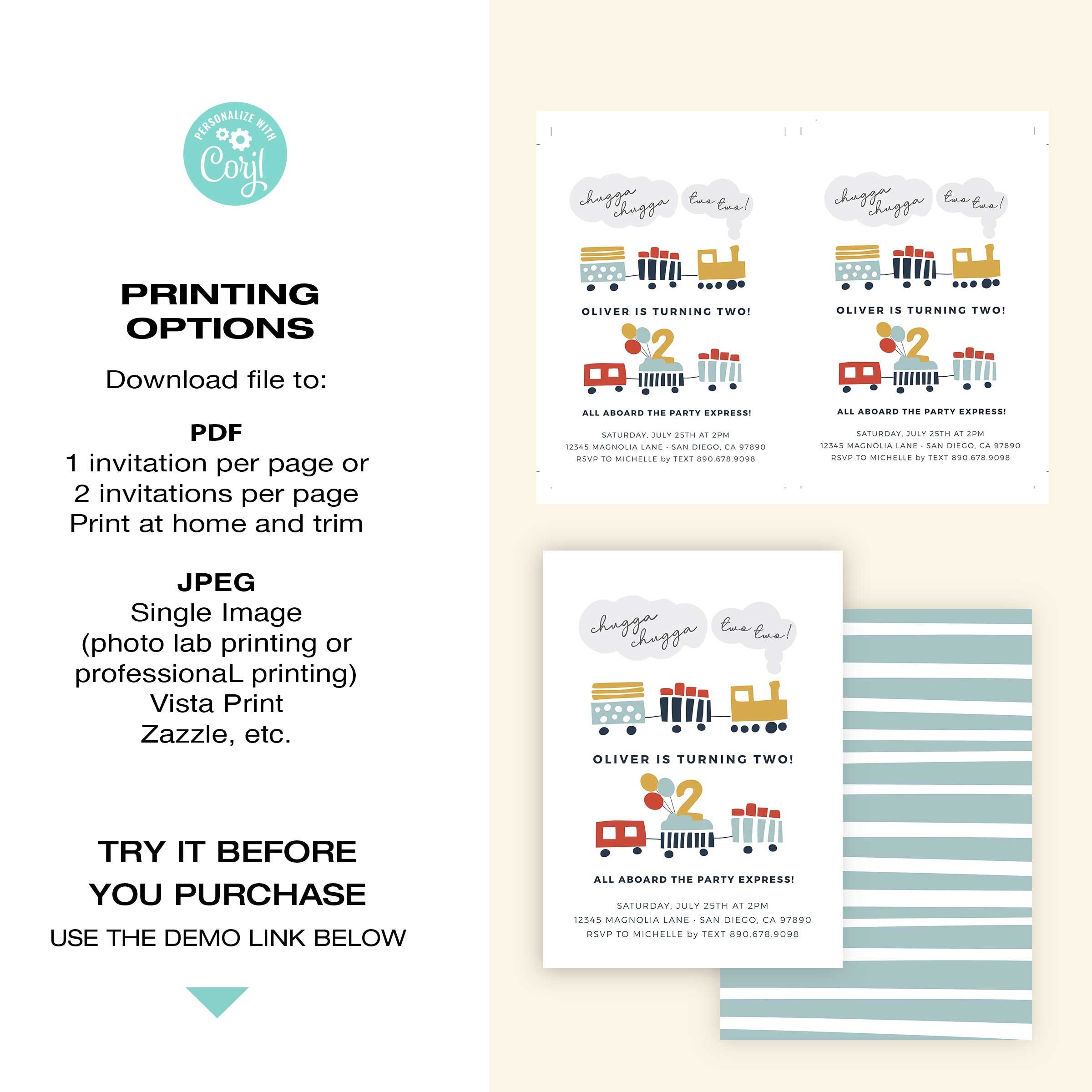 Two Train Invitation EDITABLE Train Birthday Invitation • chugga Chugga Two Two • Two Year ...