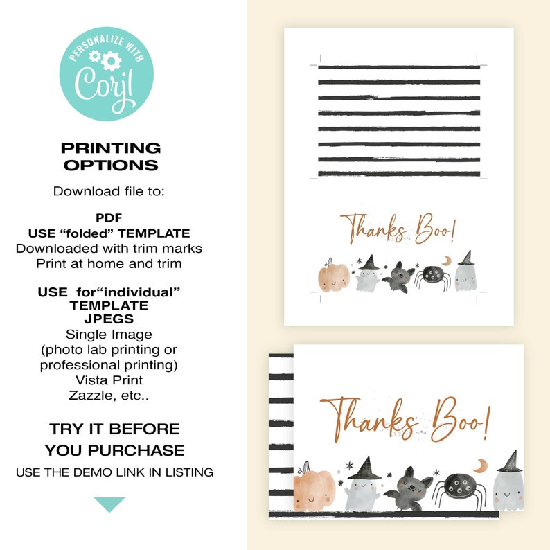 Halloween Thank You Card • Thanks Boo Note Card, Stationery • Spooky ...