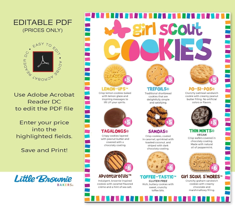 Girl Scout Cookie Menu 2022 Little Brownie Bakers Cookie - Etsy