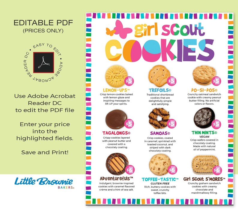 Girl Scout Cookie Menu 2022 Little Brownie Bakers Cookie Etsy Girl Scout Cookie Menu 2022 Little Brownie Bakers Cookie Etsy