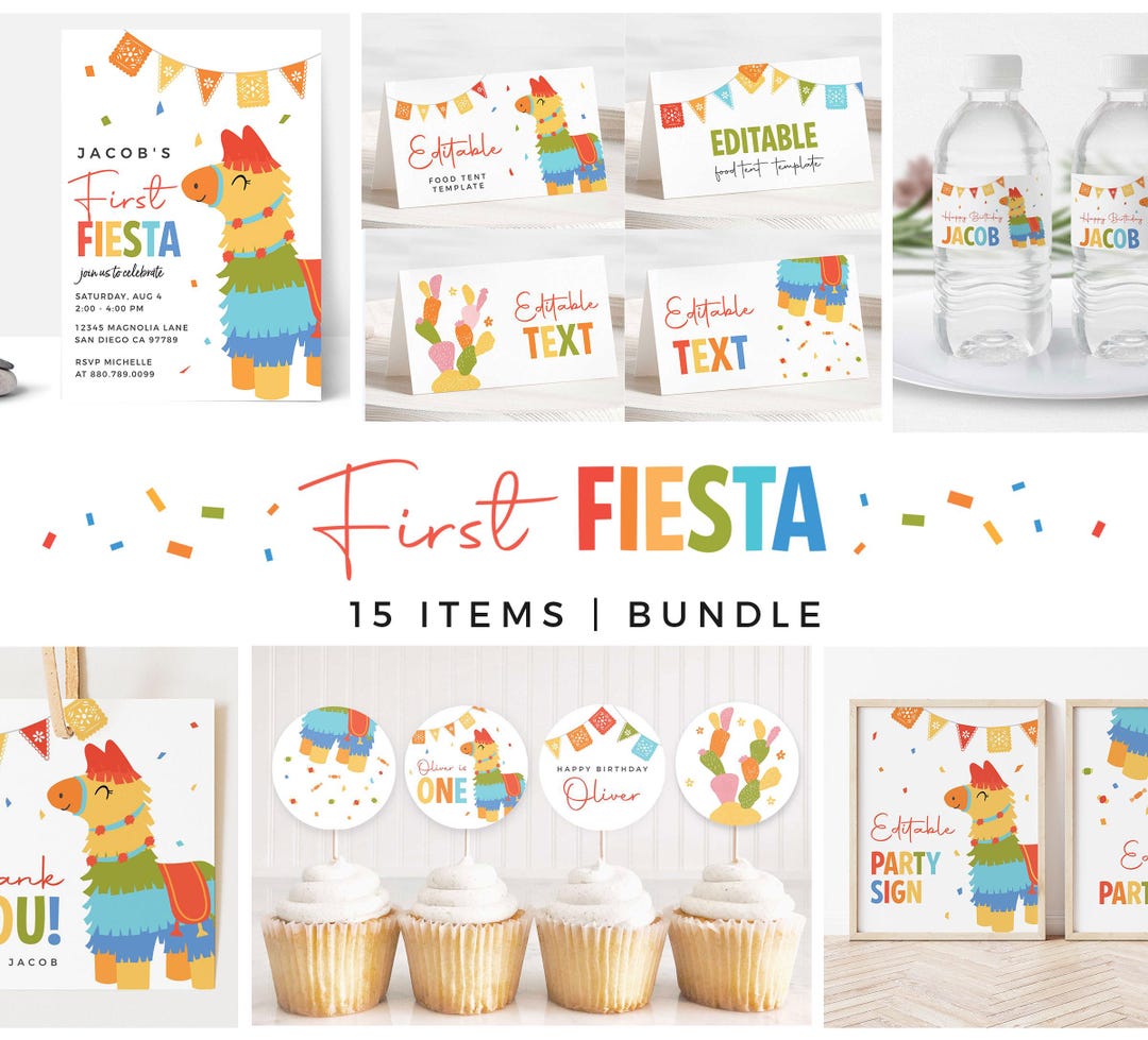 First Fiesta Birthday Birthday Collection BUNDLE | 15 EDITABLE Digital ...