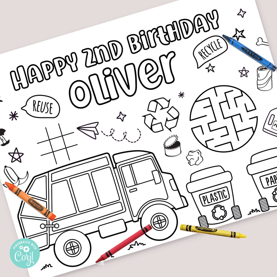 EDITABLE Garbage Truck Birthday Coloring Page • Activity Sheet ...