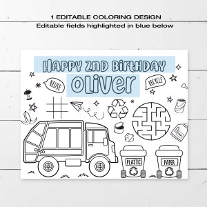 EDITABLE Garbage Truck Birthday Coloring Page • Activity Sheet ...