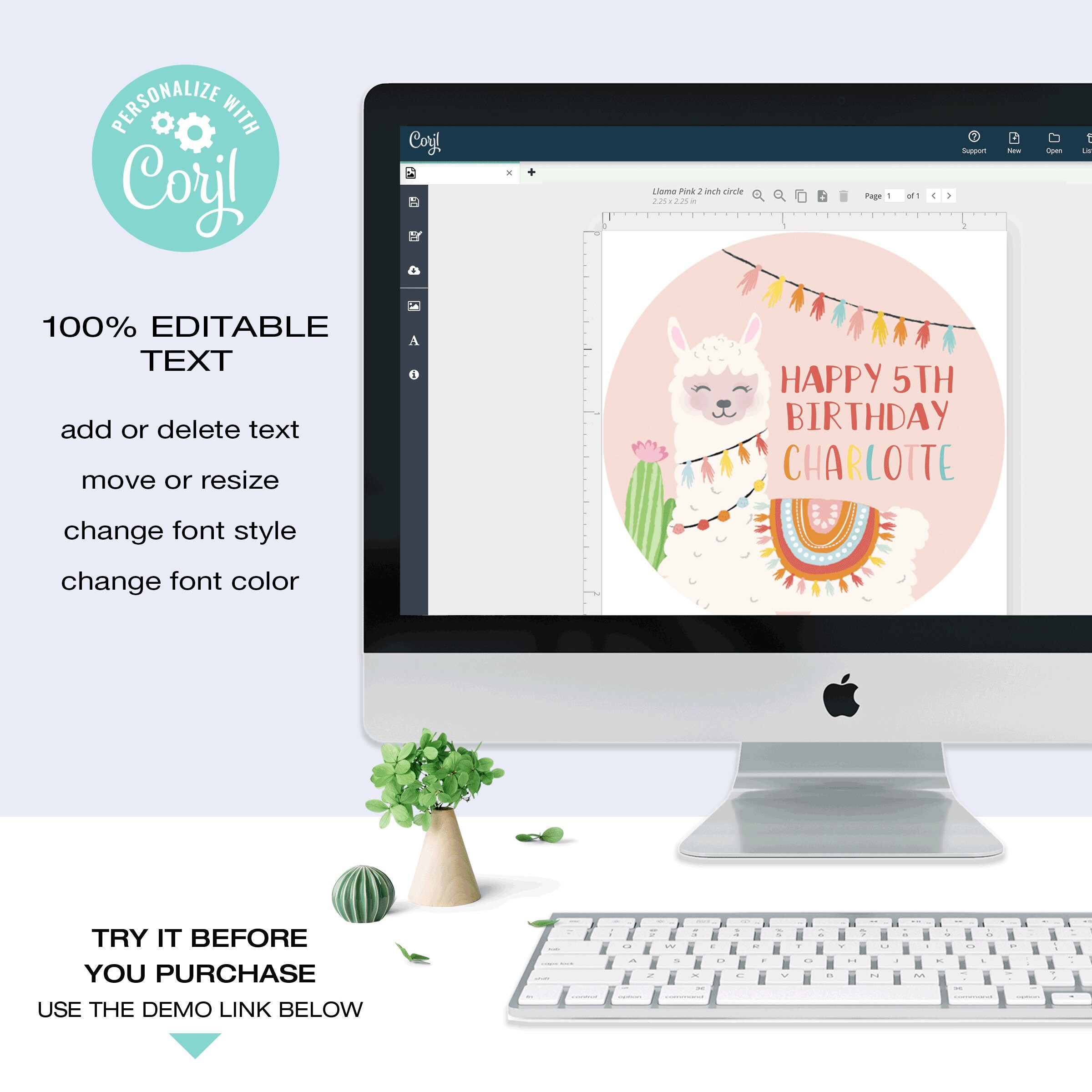 EDITABLE Printable Llama Cupcake Toppers Llama Stickers - Etsy