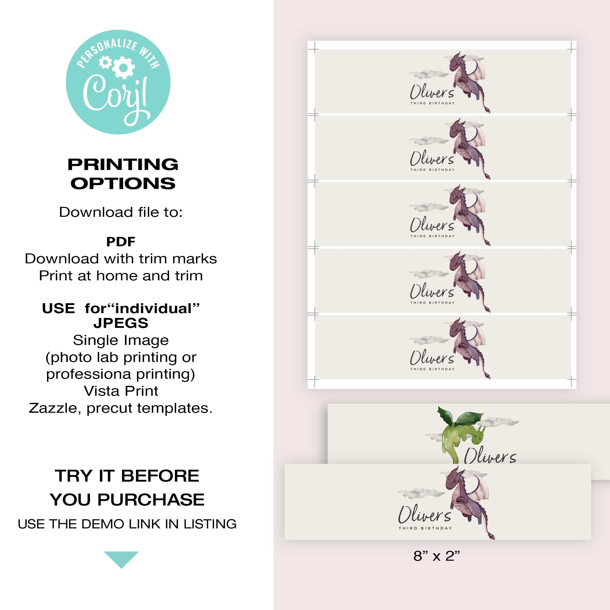 Editable Dragon Water Bottle Labels | Modern Dragon, Food Sign, Water ...