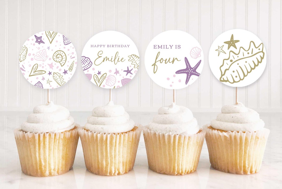 EDITABLE Sea Shell Cupcake Toppers • 4 Designs • Shellebrate • Shell ...