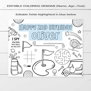 EDITABLE Golf Birthday Coloring Page • activity Sheet • Coloring Sheet ...