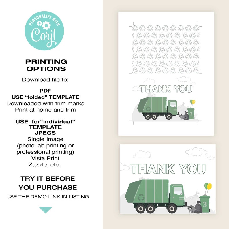Recicla Thanks EDITABLE Garbage Truck Thank You Card, Thank You, Recycling Truck, Dump ...