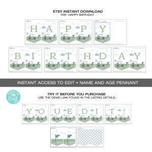 Golf Happy Birthday Pennant Set + Editable Name Pennant Set | Banner ...