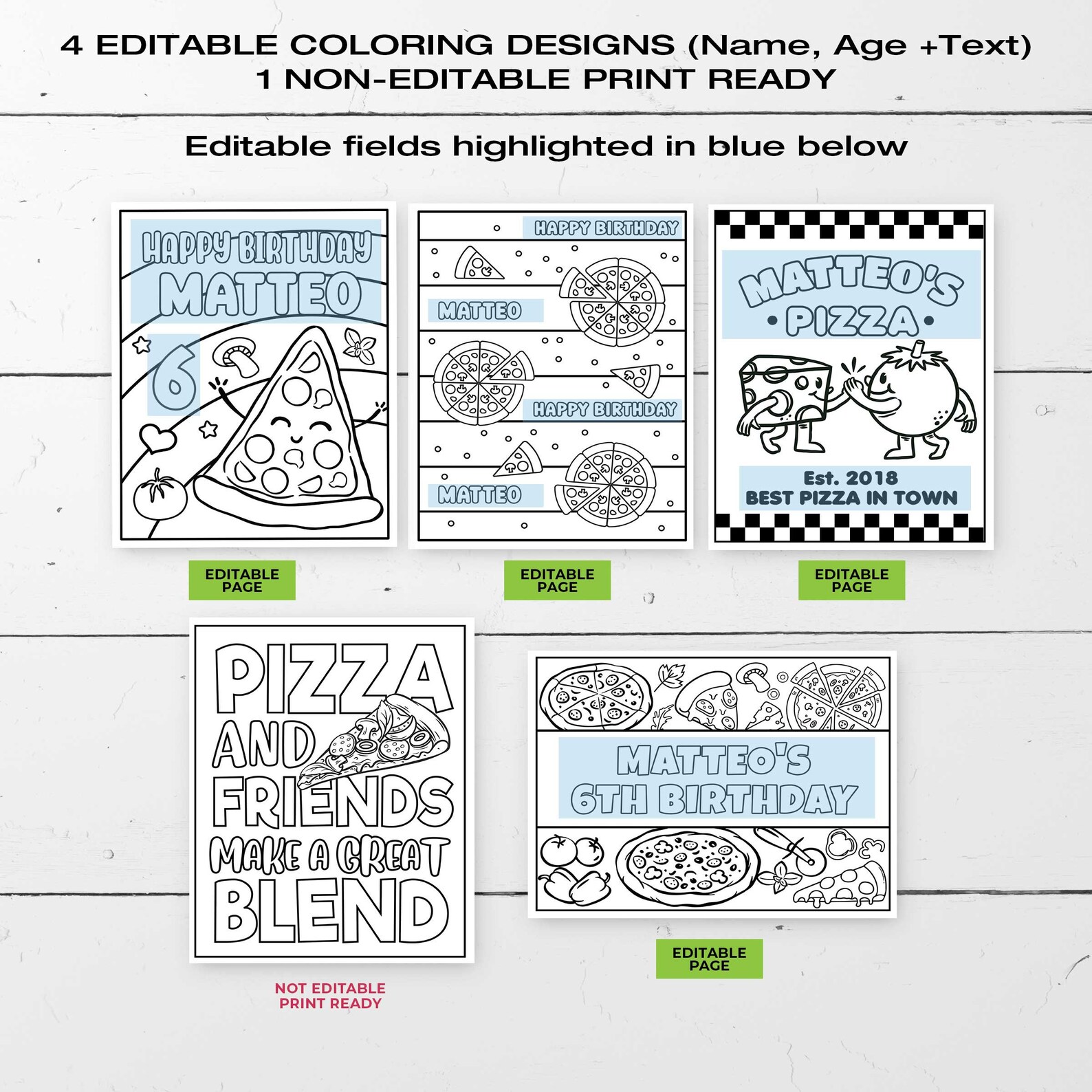 EDITABLE Pizza Party Coloring Pages • 5 Coloring Pages (4 Editable ...
