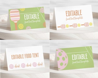 EDITABLE Pickleball Birthday Party Food Tents • Table Tents 4 Designs, Pickle ball food labels, Digital Template | Corjl - Instant Download