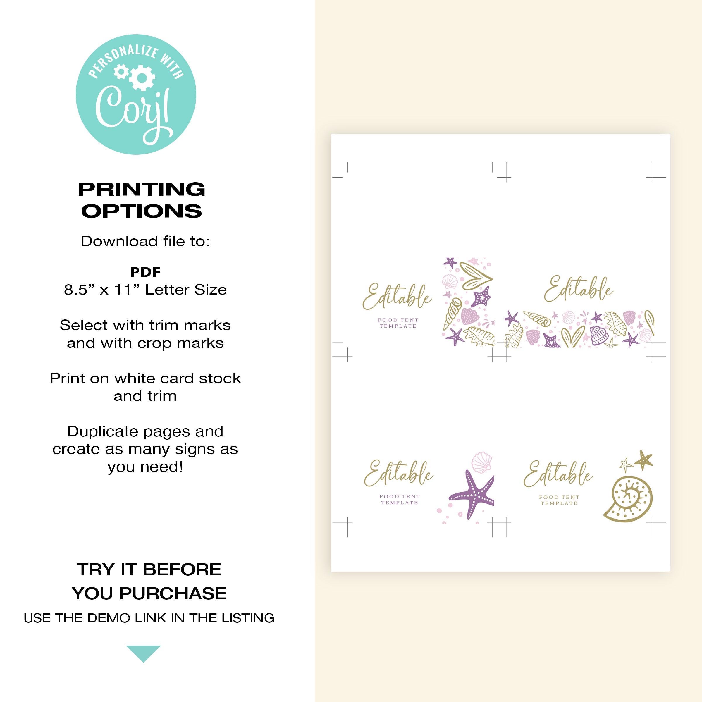 EDITABLE Sea Shell Food Tents • Table Tents 4 Designs • Shell Party ...