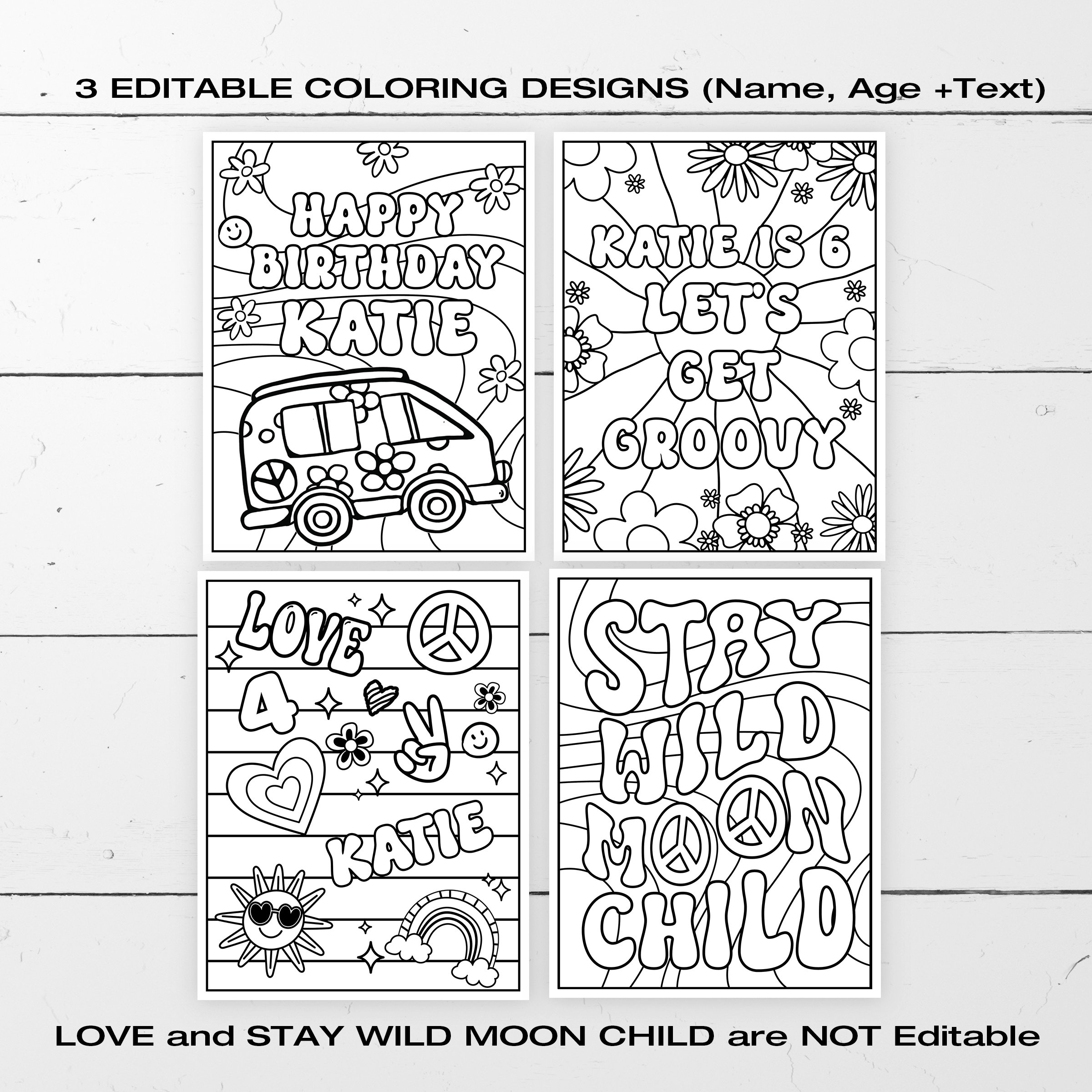 EDITABLE Groovy Girl • Groovy Coloring Pages • 4 Designs 8.5 X 11 ...