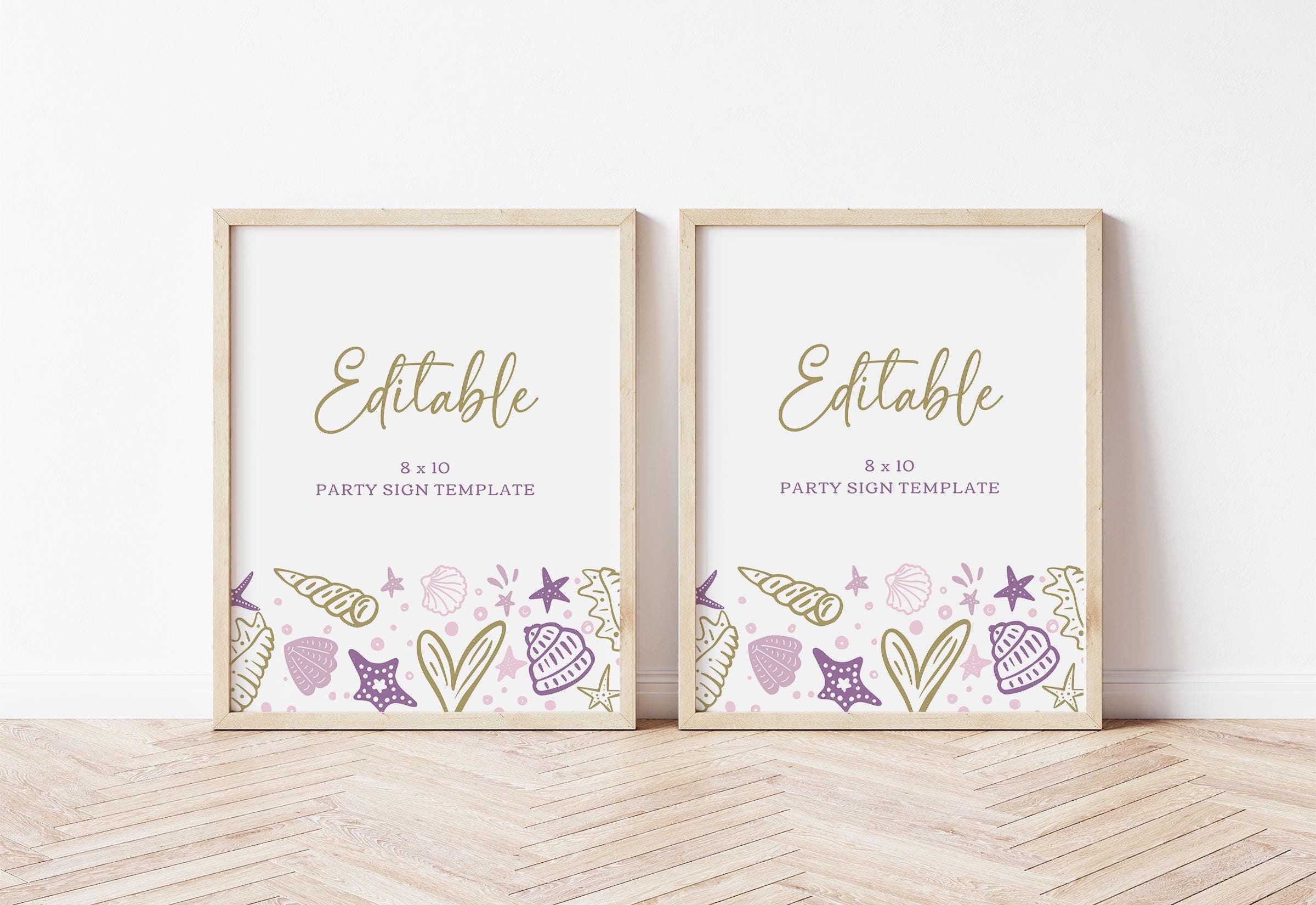 EDITABLE Sea Shell Birthday Party Signs 8