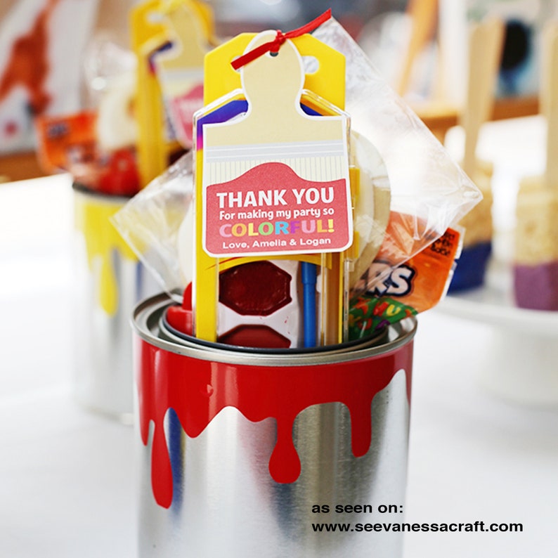 Editable Art Party Thank You Tags and Paint Dripping Can Wrap Etsy