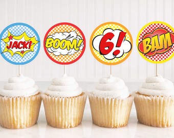 EDITABLE Printable Superhero 2" AND 4" Circles / Superhero Cupcake Toppers / Superhero 2" Circles / Corjl • Instant Download