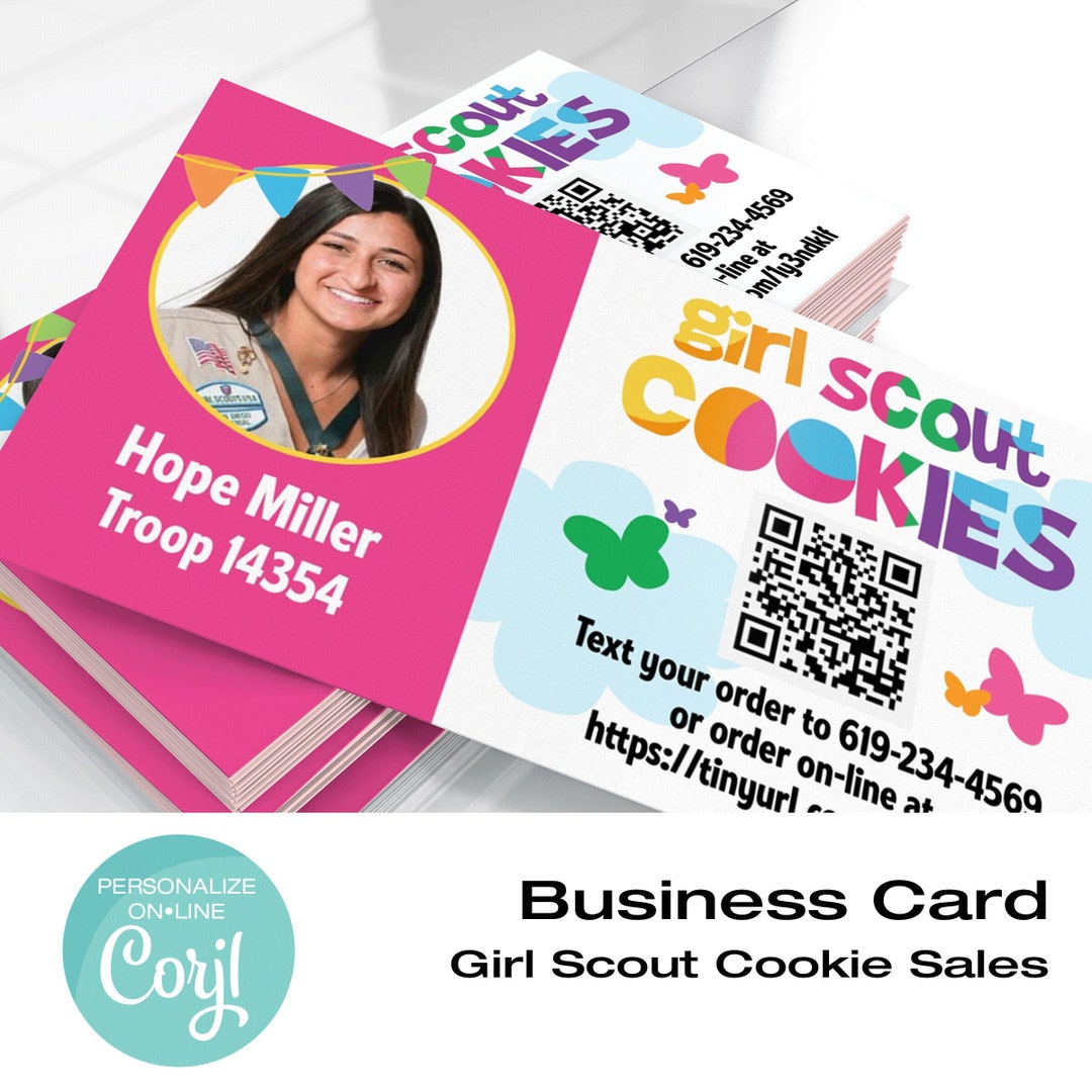 Girl Scout Cookie Sales Business Card EDITABLE Photo and QR Code Girl