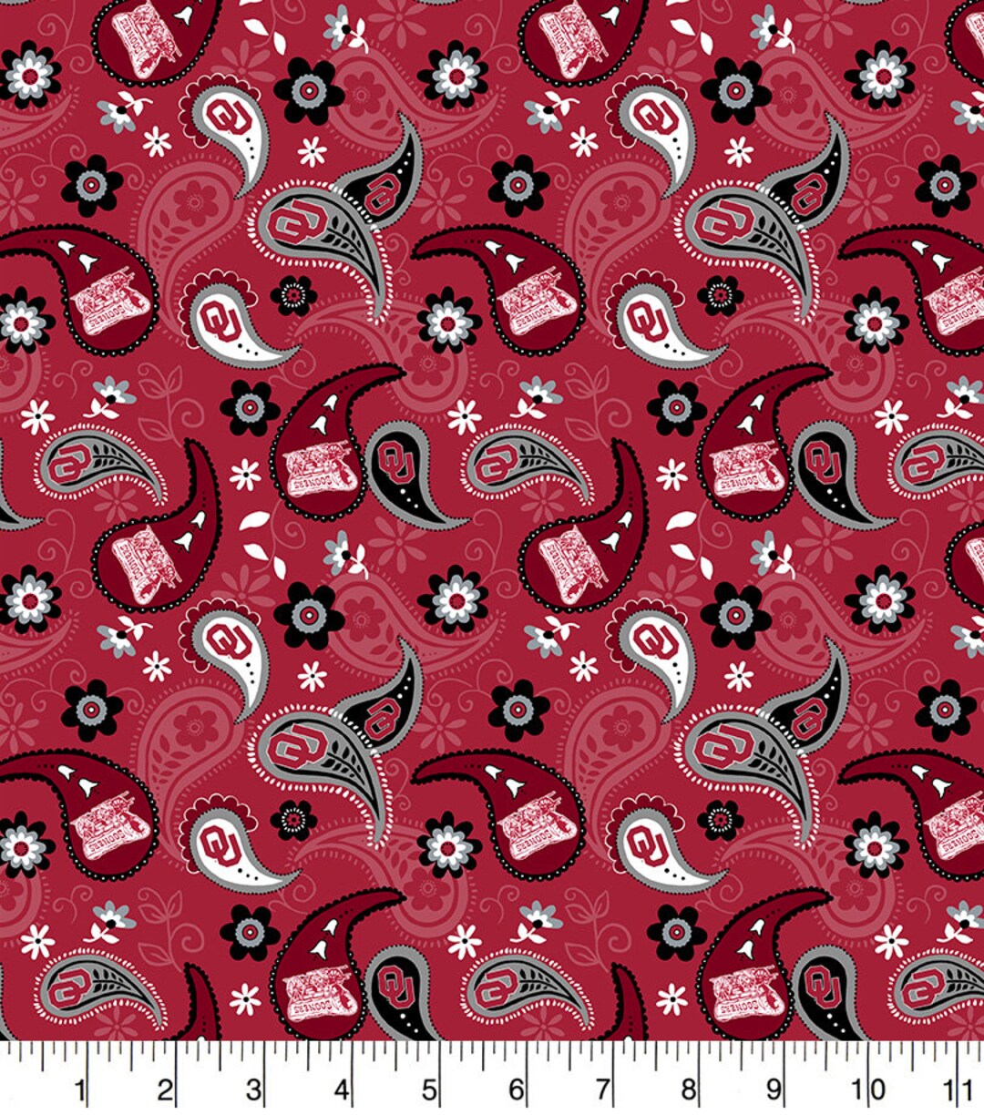 University of Oklahoma Cotton Fabric by Sykeloklahoma Sooners Paisley and Matching Solid Cotton