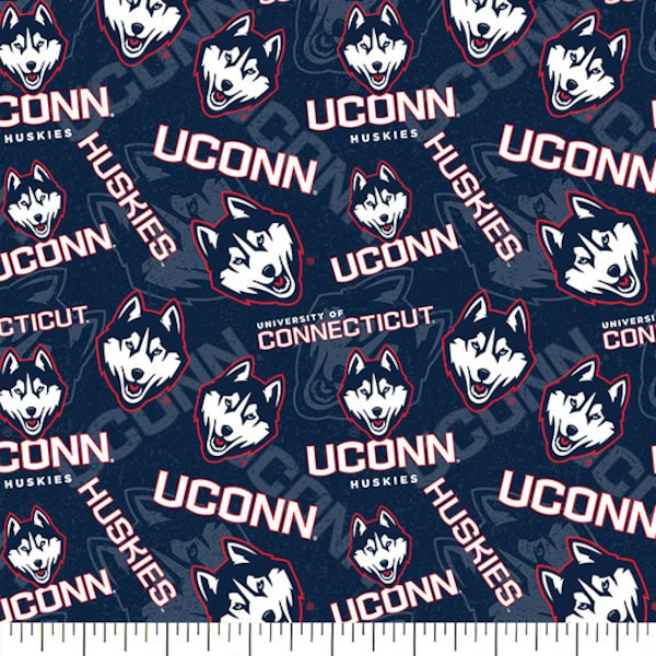 University of Connecticut Cotton Fabric by Sykel-UCONN Huskies Tone on Tone and Matching Solid Cotton Fabrics