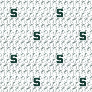 Michigan State University Cotton Fabric by Sykel-Michigan State Spartans White Block Letter and Matching Solid Cotton Fabrics