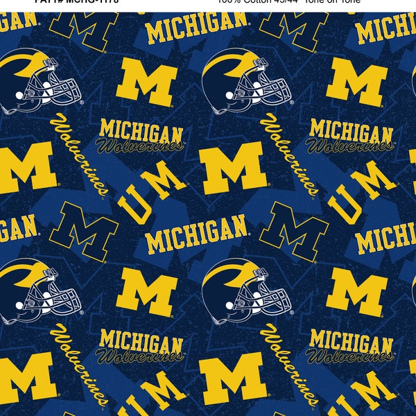 University of Michigan Cotton Fabric by Sykel-Michigan Wolverines Tone on Tone and Matching Solid Cotton Fabrics