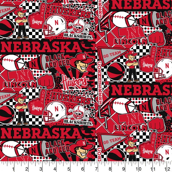 University of Nebraska Cotton Fabric by Sykel-Nebraska Cornhuskers Pop Art and Matching Solid Cotton Fabrics