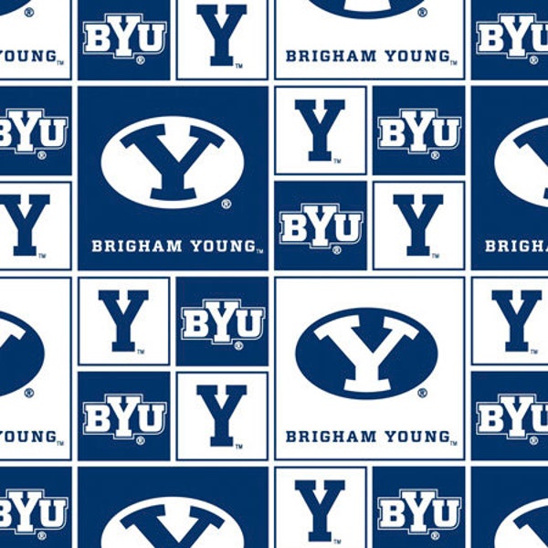 Brigham Young University Cotton Fabric by Sykel-Brigham Young BYU Cougars Geometric and Matching Solid Cotton Fabrics