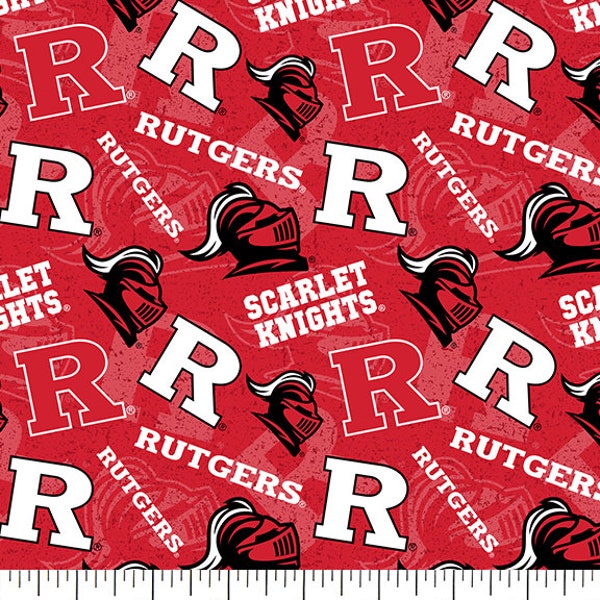 Rutgers University Cotton Fabric by Sykel-Rutgers Scarlet Knights Tone on Tone and Matching Solid Cotton Fabrics