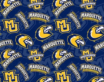 Marquette University Cotton Fabric by Sykel-Marquette Golden Eagles Tone on Tone and Matching Solid Cotton Fabrics