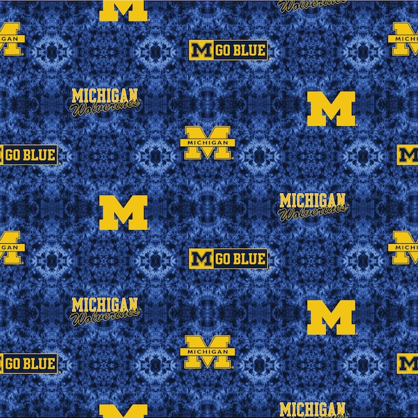 University of Michigan Cotton Flannel Fabric by Sykel-Michigan Wolverines Tie Dye Flannel Fabric