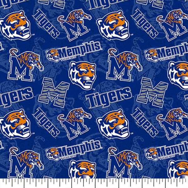 University of Memphis Cotton Fabric by Sykel-Memphis Tigers Tone on Tone and Matching Solid Cotton Fabrics