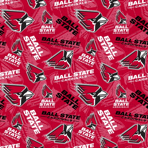 Ball State University Cotton Fabric by Sykel-Ball State Cardinals Tone on Tone and Matching Solid Cotton Fabrics