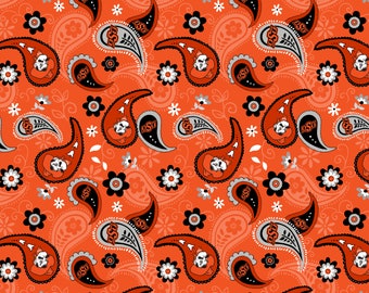 Oklahoma State University Cotton Fabric by Sykel-Oklahoma State OSU Cowboys Paisley and Matching Solid Cotton Fabrics