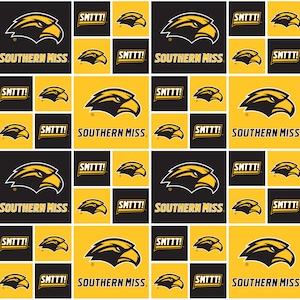 University of Southern Mississippi Cotton Fabric by Sykel-Southern Miss Golden Eagles Geometric and Matching Solid Cotton Fabrics