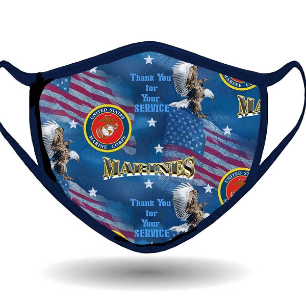 United States Marines Reusable Cotton Face Mask-US Military USMC American Flag Dual Layer Adjustable Face Mask