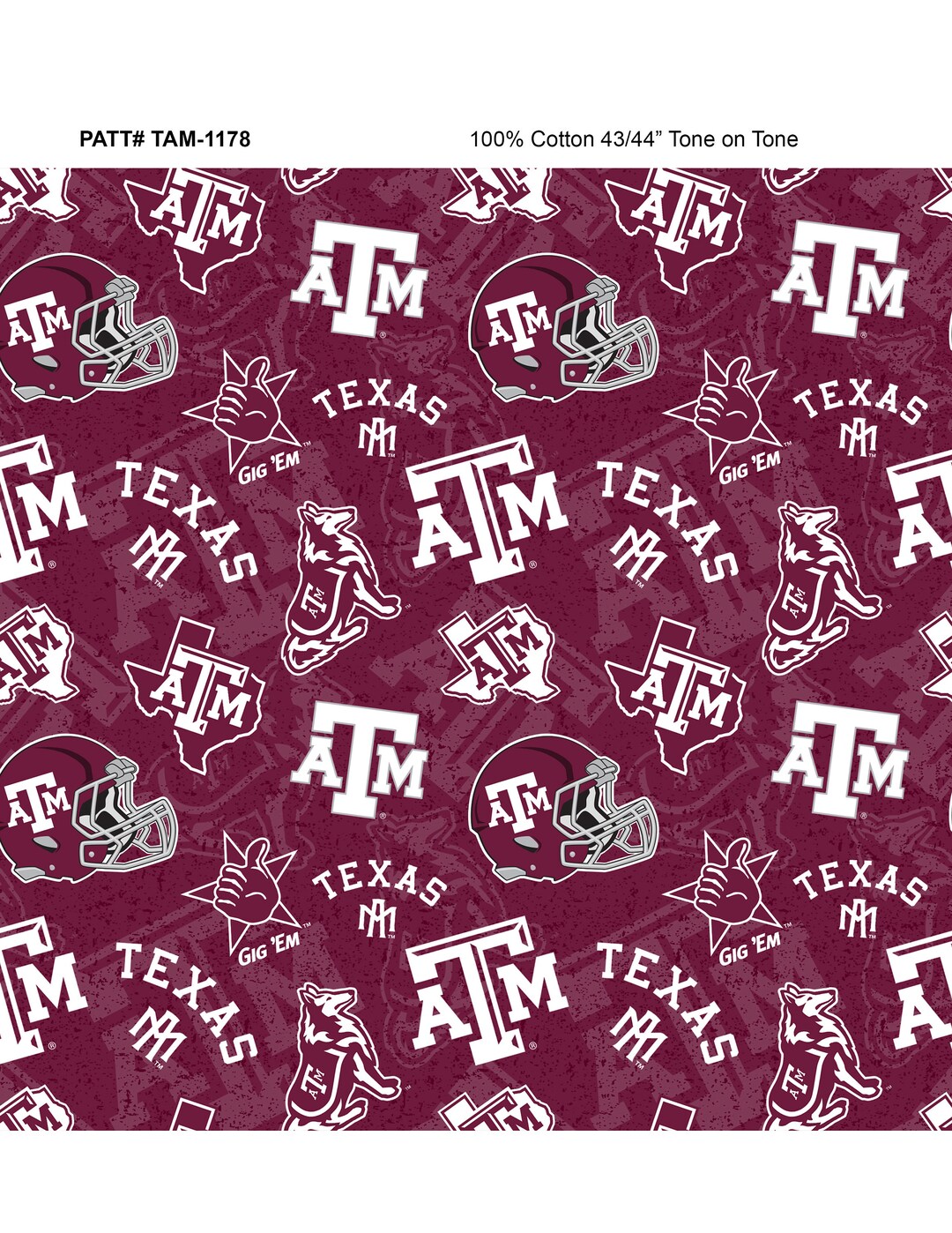 Texas A&M Cotton Fabric by Sykeltexas A and M Aggies Tone on Tone and