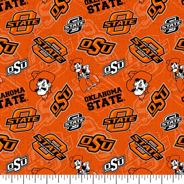 Oklahoma State University Cotton Fabric by Sykel-Oklahoma State OSU Cowboys Tone on Tone and Matching Solid Cotton Fabrics