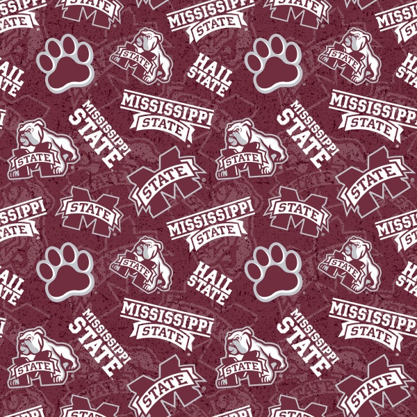 Mississippi State University Cotton Fabric by Sykel-Mississippi State Bulldogs Tone on Tone and Matching Solid Cotton Fabrics