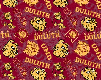 Minnesota Duluth University Cotton Fabric by Sykel-Minnesota Duluth Bulldogs Tone on Tone and Matching Solid Cotton Fabrics