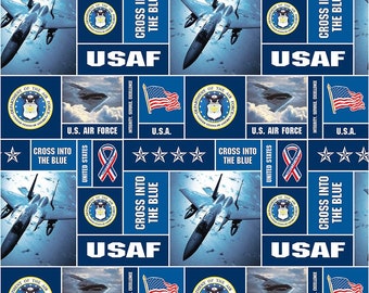 US Military Geometric Fleece Fabric-Officially Licensed United States Air Force Fleece Fabric-USAF Fleece Blanket Fabric Sold By The Yard