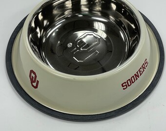 University of Oklahoma Pet Food and Water Bowls-Oklahoma Sooners Large Non Skid Pet Feeding Dish