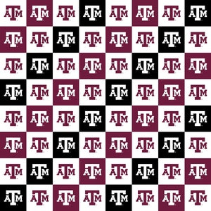 Texas A&M Cotton Fabric by Sykel-Texas A and M Aggies Collegiate Check and Matching Solid Cotton Fabrics Collegiate Check