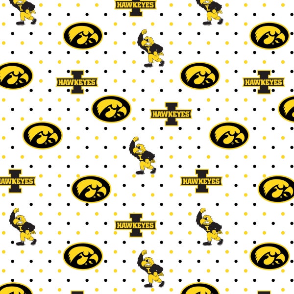 University of Iowa Cotton Fabric by Sykel-Iowa Hawkeyes Pin Dot and Matching Solid Cotton Fabrics