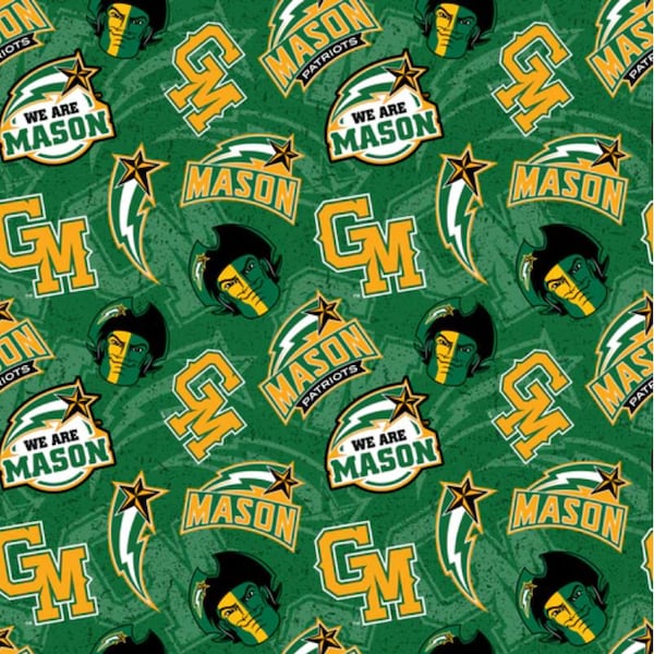 George Mason University Cotton Fabric by Sykel-George Mason Patriots Tone on Tone and Matching Solid Cotton Fabrics
