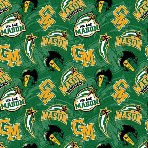 George Mason University Cotton Fabric by Sykel-George Mason Patriots Tone on Tone and Matching Solid Cotton Fabrics