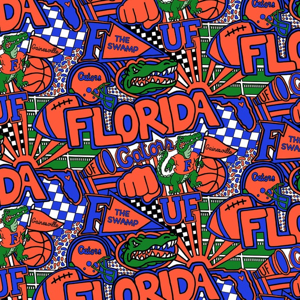 University of Florida Cotton Fabric by Sykel-Florida Gators Pop Art and Matching Solid Cotton Fabrics