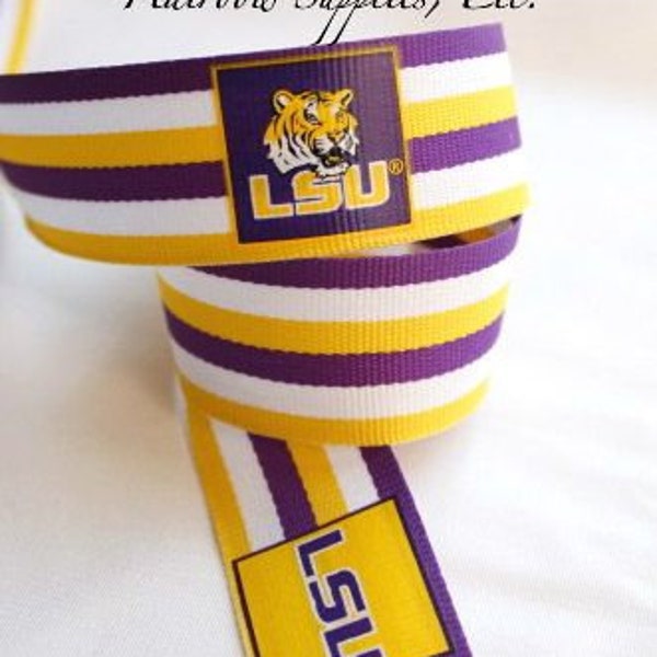 LSU Ribbon-Licensed NCAA University of Louisiana Grosgrain Ribbon 1 Inch Width